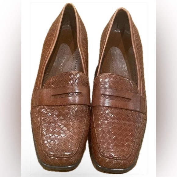 Trotters Polly Woven Leather Slip On 1‎ 1/4” Heel Brown Loafers Women’s 6M EUC - Picture 1 of 11